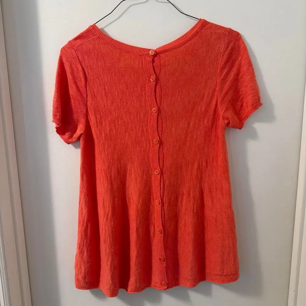 Moth Anthropologie Women's Orange Short Sleeve sweater that buttons in the back
